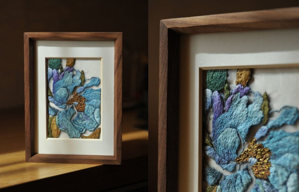 <縷空．芍藥> 14.5x19.5cm (刺繡範圍8x12cm)｜刺繡藝術